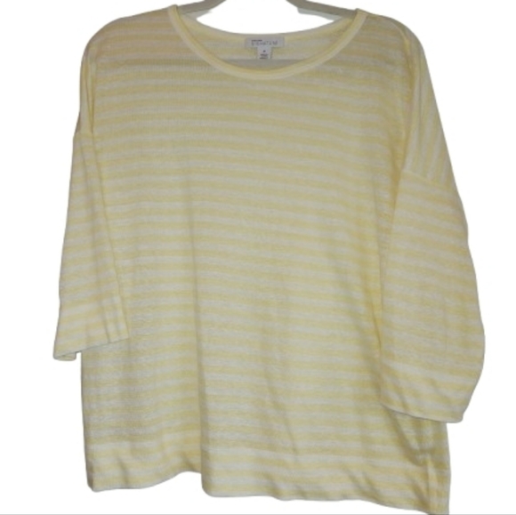 Nordstrom Tops - Nordstrom Signature 100% Linen Yellow/White Striped 3/4 Sleeve Top Size M Light